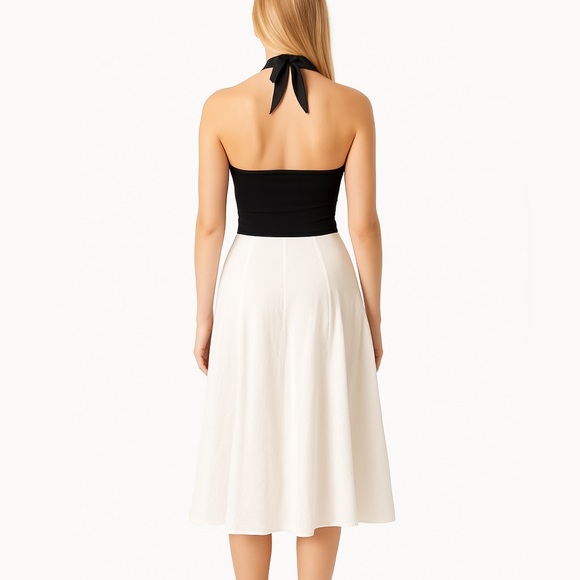 Christopher Deane Black & Cream Halter Dress Size 2 - Picture 3 of 9